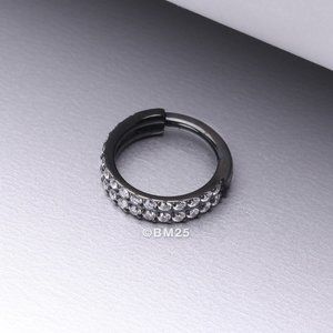 Implant Grade Titanium Blackline Double Lined Gems Seamless Clicker Ring - 8mm